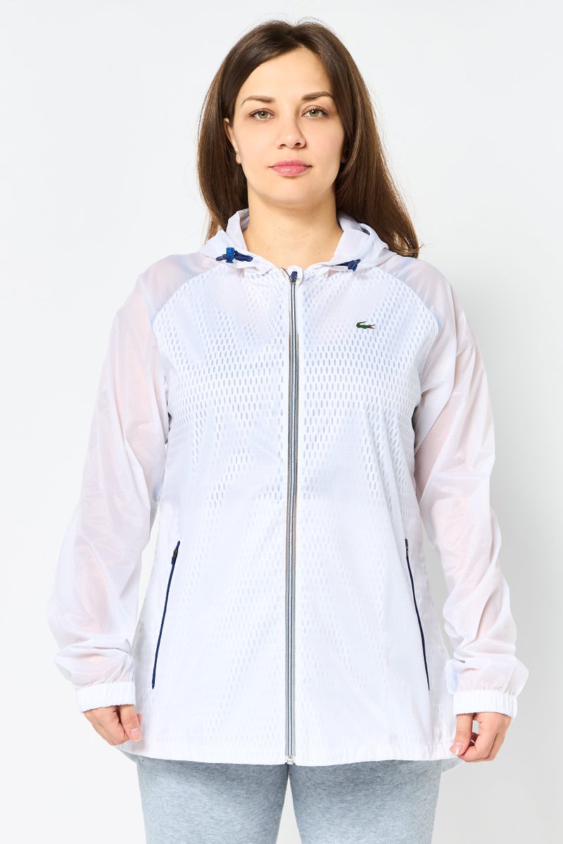 LACOSTE Women Brand logo Hooded Raincoat, White - Image 1