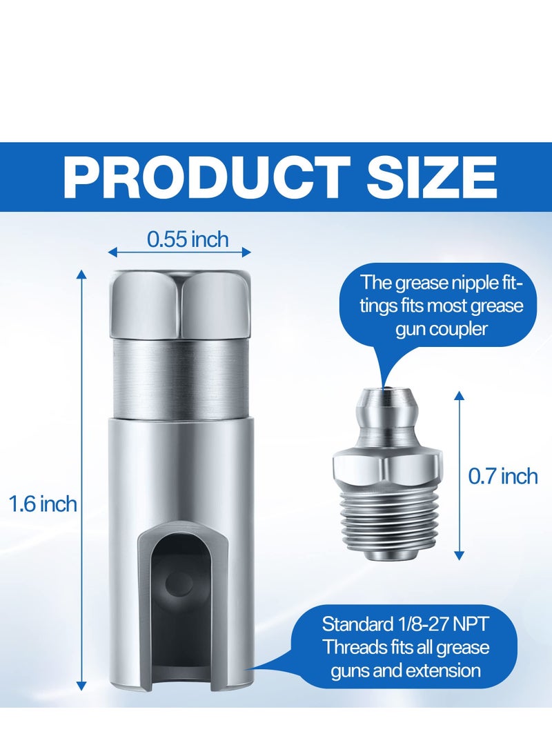Excefore - Grease Gun Coupler with 1/8 inch NPT Threads, Push on Slotted Right Angle 90 Degree Grease Coupler Fits Standard 1/8 inch NPT Grease Hoses, 2.1 Inch Length - Image 1