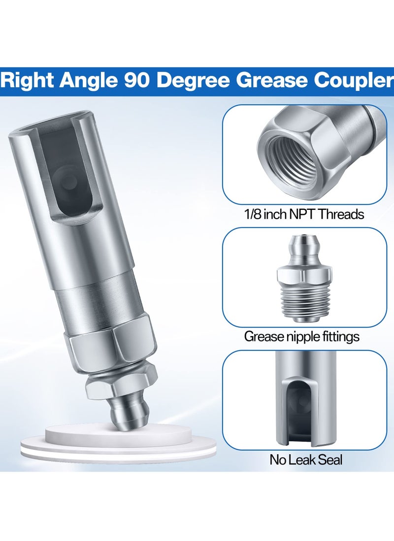 Excefore - Grease Gun Coupler with 1/8 inch NPT Threads, Push on Slotted Right Angle 90 Degree Grease Coupler Fits Standard 1/8 inch NPT Grease Hoses, 2.1 Inch Length - Image 1