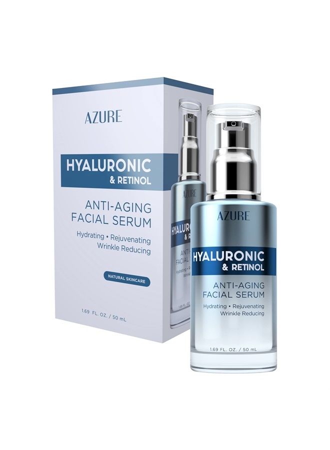 Azure Cosmetics AZURE Hyaluronic Acid & Retinol Anti Aging Facial Serum - Anti Aging, Rejuvenating & Hydrating Face Serum - Reduces Wrinkles & Fine Lines, Evens & Restores Skin Tone - Skin Care Made in Korea - 50mL / - Image 1