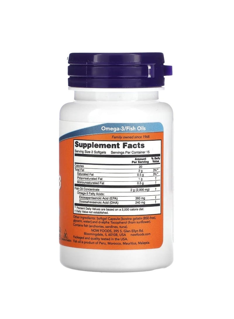 now Omega-3 Fish Oil 1000 mg 30 Softgels 1,000 mg per Softgel - Image 2