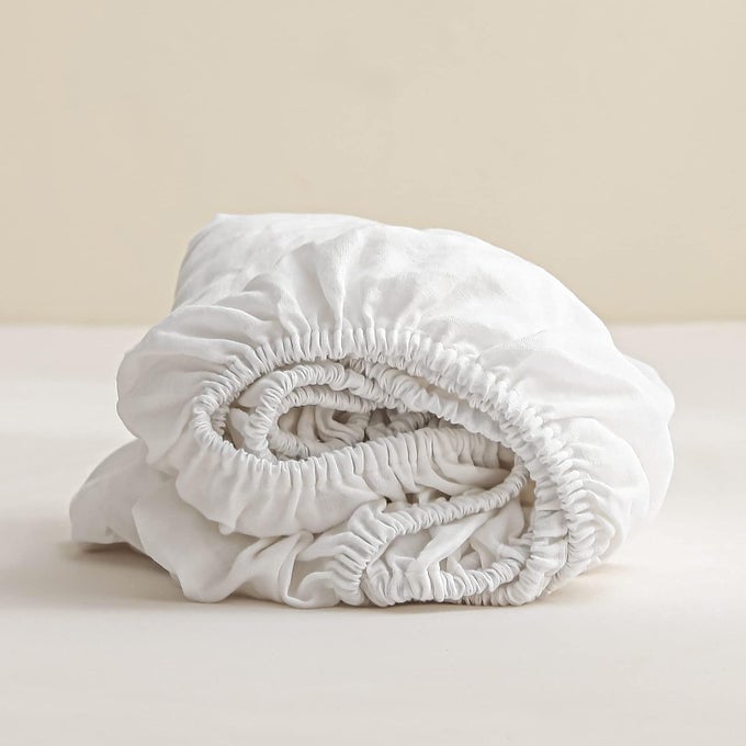 100 LINEN FITTED SHEET STONE WASHED SOLID COLOR 1 PIECE 14 INCH DEEP POCKET MATTRESS COVER SOFT NATURAL BREATHABLE FARMHOUSE WHITE QUEEN SIZE