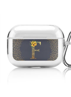 Classic Clear printed Case for Apple Airpods Pro Soft TPU Gel Thin Transparent Flexible Cover - Custom Monogram Initial Letter Mandala Floral Pattern Alphabet - F (Grey )