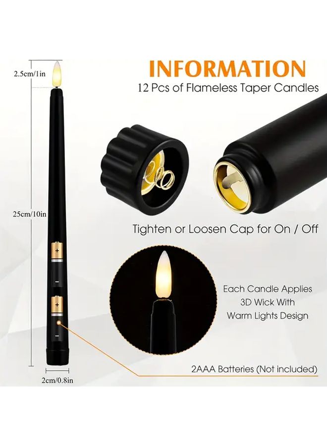 12 Pack Black Flameless LED Candlesticks Remote Control Battery Powered Non Flickering Home Decor - Image 3
