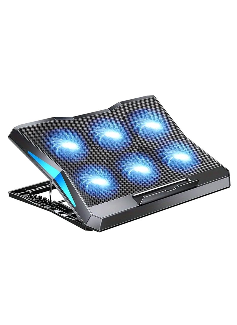 LOOPITYS - 2-in-1 Laptop Cooling Stand with Adjustable Speeds, 6 Quiet Fans for Fast Cooling, Built-in Stand Feature, Height Adjustment in 6 Levels - USB Powered, Compatible with Notebooks Up to 18 Inches - Image 1