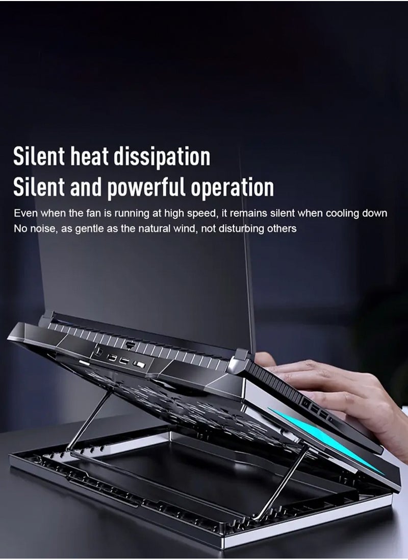 LOOPITYS - 2-in-1 Laptop Cooling Stand with Adjustable Speeds, 6 Quiet Fans for Fast Cooling, Built-in Stand Feature, Height Adjustment in 6 Levels - USB Powered, Compatible with Notebooks Up to 18 Inches - Image 1