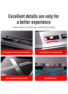 LOOPITYS 2-in-1 Laptop Cooling Stand with Adjustable Speeds, 6 Quiet Fans for Fast Cooling, Built-in Stand Feature, Height Adjustment in 6 Levels - USB Powered, Compatible with Notebooks Up to 18 Inches  - Image 5