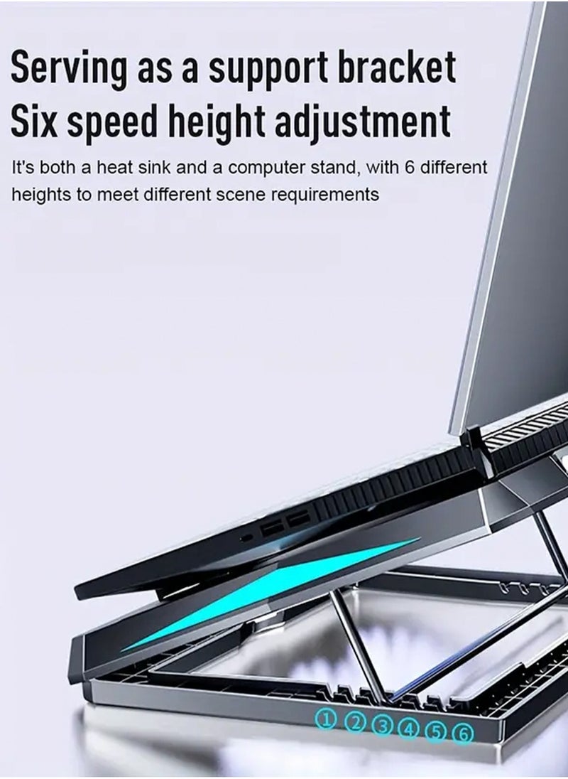 LOOPITYS - 2-in-1 Laptop Cooling Stand with Adjustable Speeds, 6 Quiet Fans for Fast Cooling, Built-in Stand Feature, Height Adjustment in 6 Levels - USB Powered, Compatible with Notebooks Up to 18 Inches - Image 1