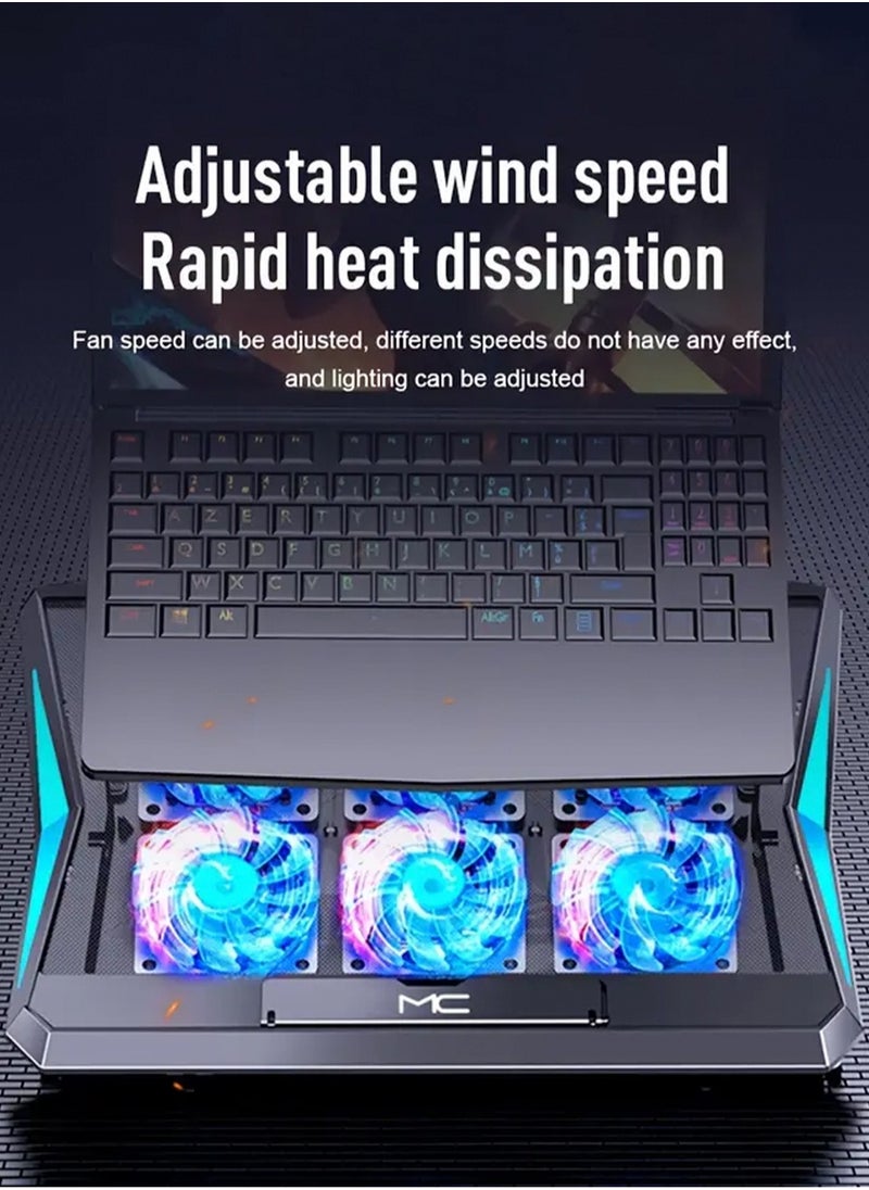 LOOPITYS - 2-in-1 Laptop Cooling Stand with Adjustable Speeds, 6 Quiet Fans for Fast Cooling, Built-in Stand Feature, Height Adjustment in 6 Levels - USB Powered, Compatible with Notebooks Up to 18 Inches - Image 1