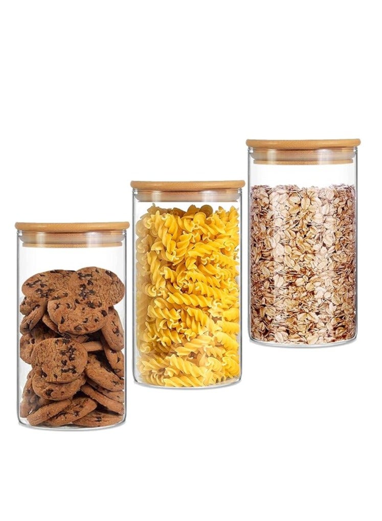 هوم زون هوم زون مجموعة من 3 البرطمانات الزجاجية مع أغطية من الخيزران لتقديم توابل القهوة والشاي وأكثر من ذلك بسعة 750 مل/25.36 اونصة - Image 1