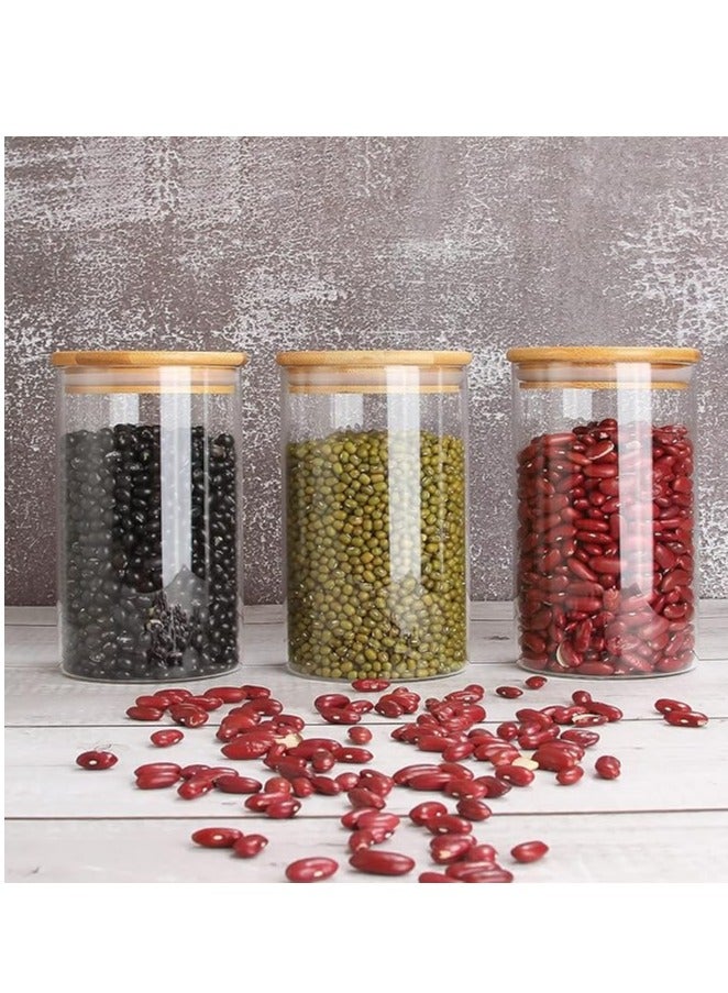 هوم زون هوم زون مجموعة من 3 البرطمانات الزجاجية مع أغطية من الخيزران لتقديم توابل القهوة والشاي وأكثر من ذلك بسعة 750 مل/25.36 اونصة - Image 2