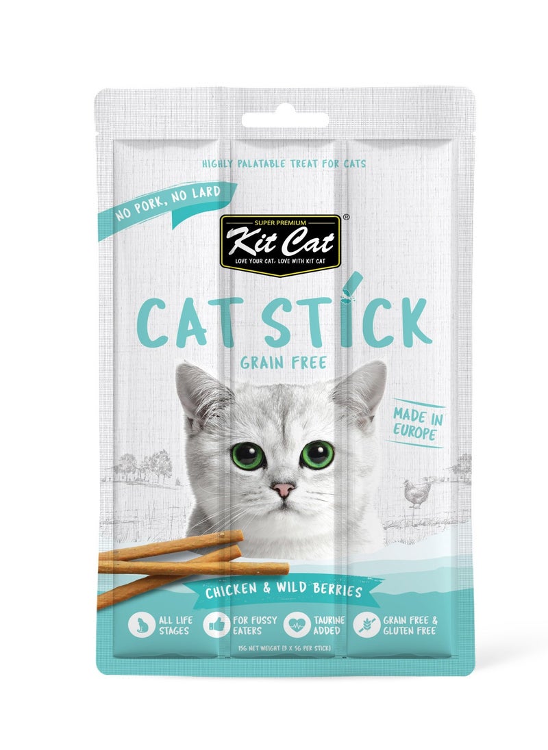 Kit Cat Grain Free Cat Stick Chicken And Wild Berries 15g 