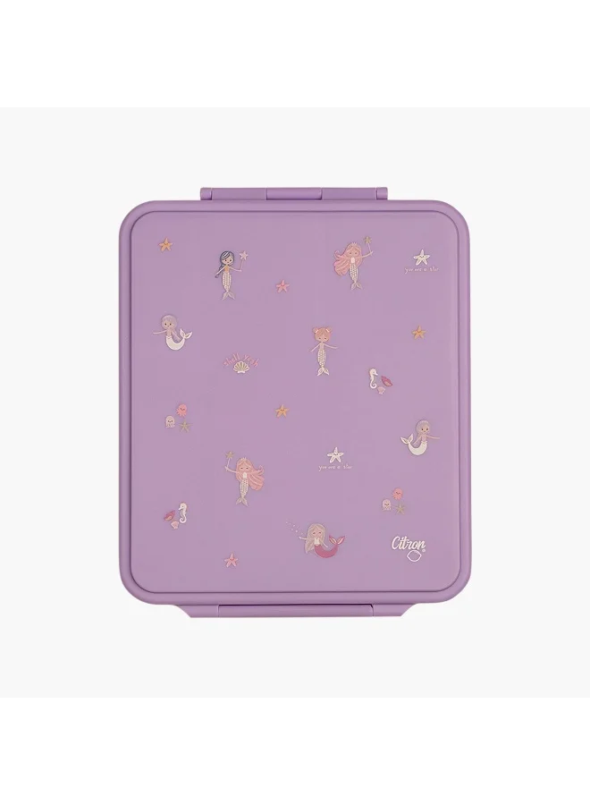 Citron Lunch Box-Mermaid-1900Ml With Food Jar-4 Cmprt-Square (Pp + 304 Stainless Steel (Food Jar)) Purple \ 23.6X19X7.15