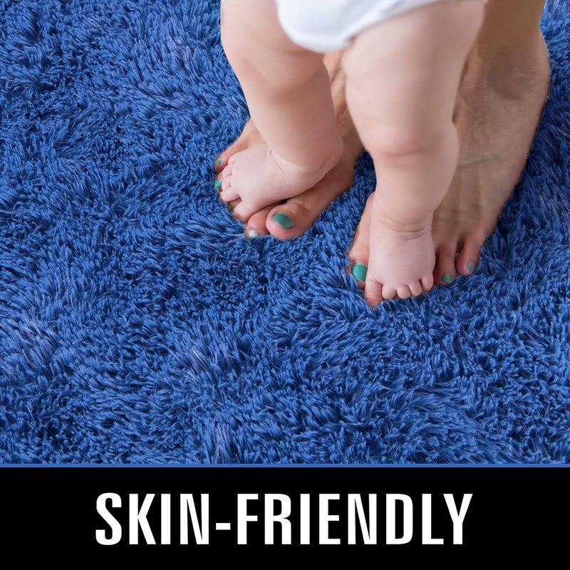 TWINNIS سجاد تونيس فائق النعومة ذو الوبر الطويل، سجاد منفوش مقاس 5×8 قدم، سجاد داخلي حديث فاخر لغرفة المعيشة وغرفة النوم وغرفة الأطفال والحضانة وديكور المنزل، سجاد ناعم مستطيل مضاد للانزلاق مطوّر، نيلي - Image 3