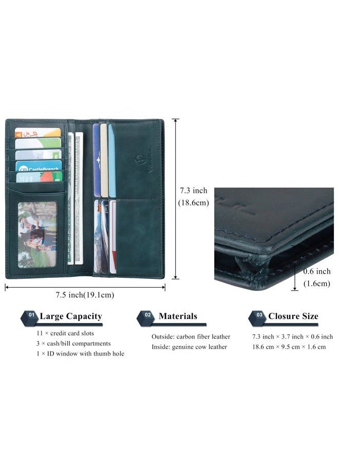 VISOUL Mens Checkbook Leather Wallets Long Bifold Wallets for Men Suit Wallet with 3 Cash Compartments 12 Credit Card Slots (Dark Blue) - Image 3
