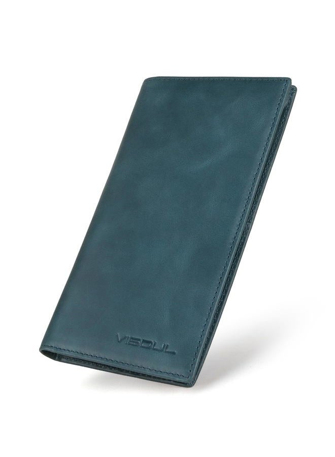 VISOUL Mens Checkbook Leather Wallets Long Bifold Wallets for Men Suit Wallet with 3 Cash Compartments 12 Credit Card Slots (Dark Blue) - Image 1