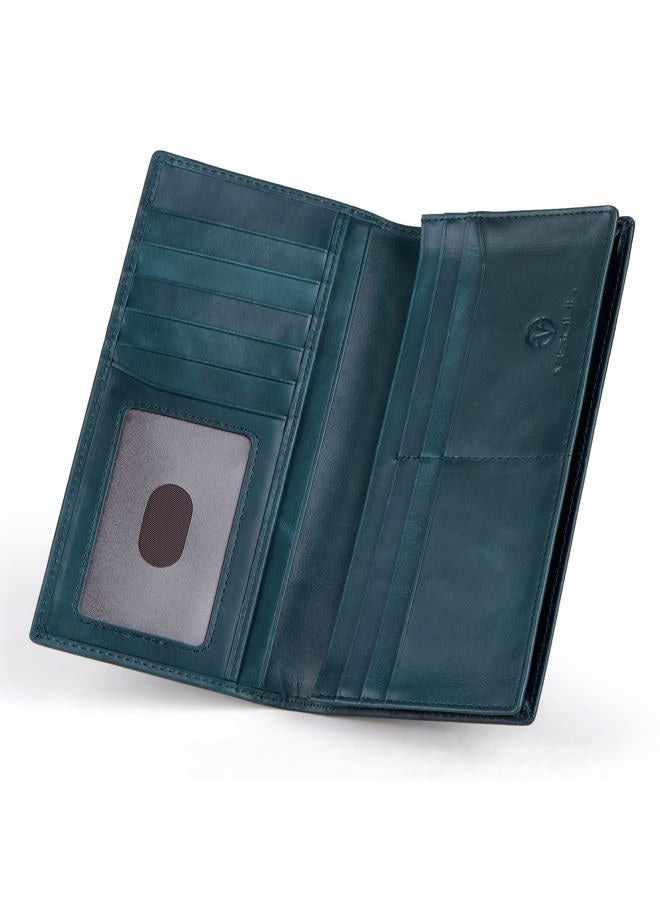 VISOUL Mens Checkbook Leather Wallets Long Bifold Wallets for Men Suit Wallet with 3 Cash Compartments 12 Credit Card Slots (Dark Blue) - Image 2