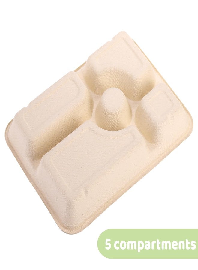 Eorbow 50 Pack 5 Compartment Disposable Paper Plates, 11" x 8" Compostable Bagasse School Lunch Tray, Heavy-Duty Sectional Sugarcane Plate, Divided Platter Tray for Buffet Party, Microwave Safe - Image 5