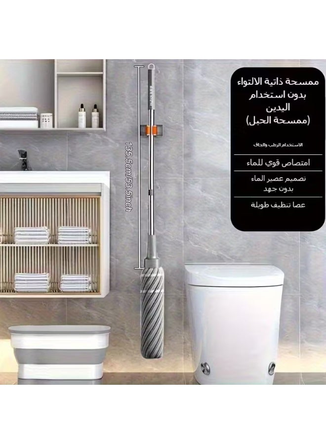 ممسحة ذاتية العصر بمقبض معدني متين – نظام عصر سهل من الفولاذ المقاوم للصدأ والبلاستيك، مناسبة للأرضيات الرطبة والجافة وأرضيات الفينيل في الحمام - Image 5