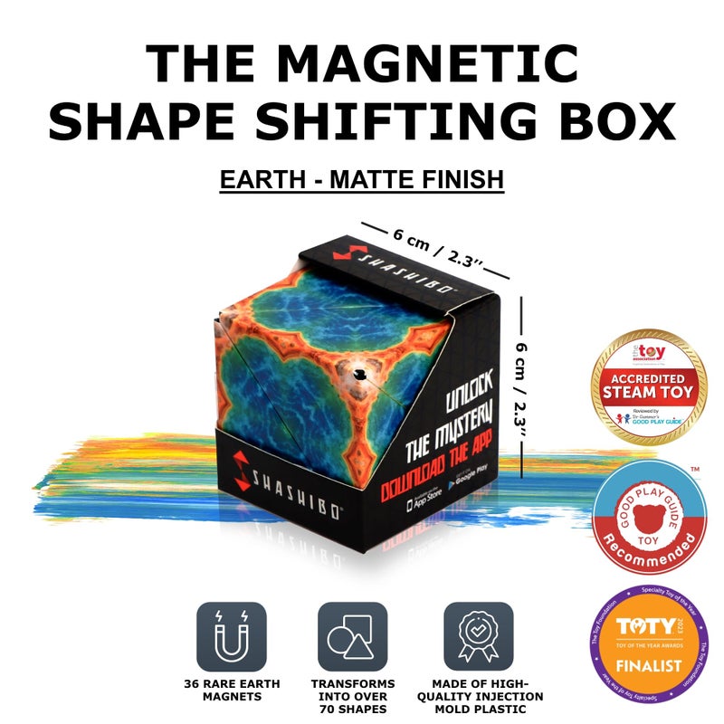 SHASHIBO Shape Shifting Box - Award-Winning, Patented Fidget Cube w/ 36 Rare Earth Magnets - Transforms Into Over 70 Shapes, Download Fun in Motion Toys Mobile App (Earth - Explorer Series) - Image 2