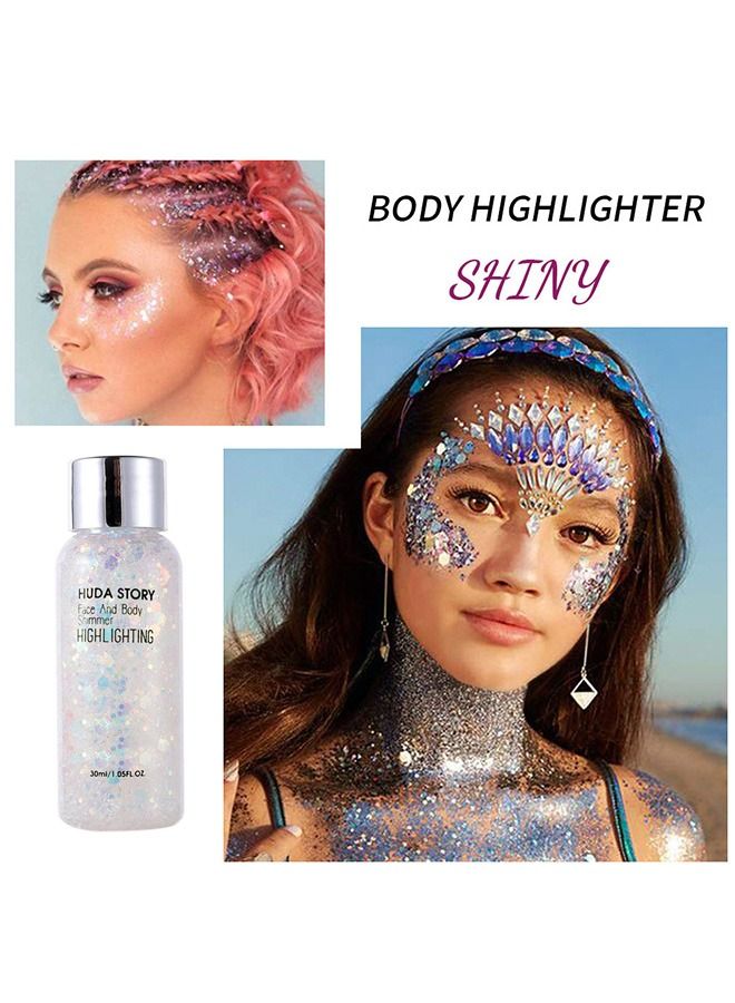 2 Pcs Body Glitter Gel Liquid Eyeshadow, Holographic Long Lasting Face Glitter Shimmer Chunky Sequins, Decoration Glitters for Hair Makeup Festival Party Carnival (Gold+Silver) - Image 3