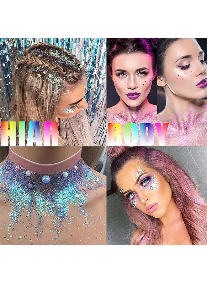 2 Pcs Body Glitter Gel Liquid Eyeshadow, Holographic Long Lasting Face Glitter Shimmer Chunky Sequins, Decoration Glitters for Hair Makeup Festival Party Carnival (Gold+Silver) - Image 5