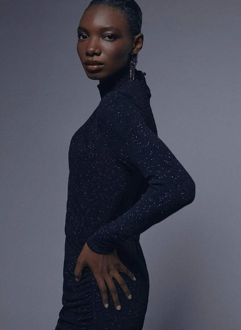 Lola Casademunt Draped dress with shoulder pads detail