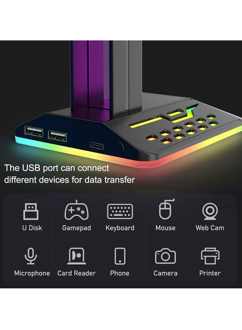 Barakah RGB Headphone Stand with 7 Light Modes, Headphone Holder with Type-c Input Port /2 USB Output Ports, Gaming Headset Stand with Non-Slip, Suitable for Gamer Gifts Earphones Accessories - Image 4