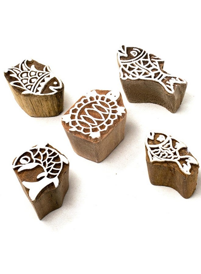 Hashcart | Set of 5 | Wooden Handcarved Blocks for Printing Saree Border/Scrapbook/DIY Fabric Textile Paper/Clay/Pottery - Image 1