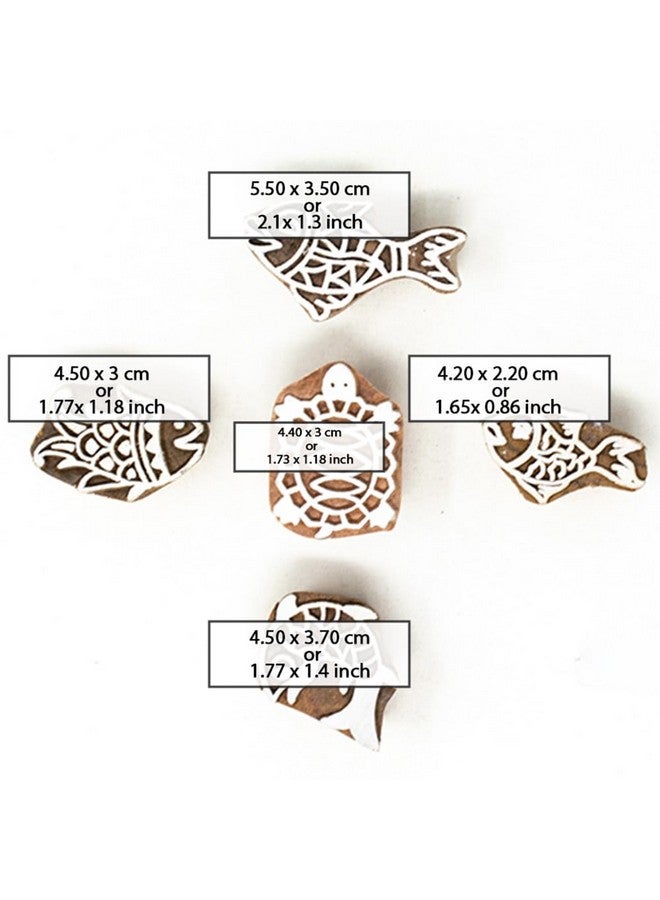 Hashcart | Set of 5 | Wooden Handcarved Blocks for Printing Saree Border/Scrapbook/DIY Fabric Textile Paper/Clay/Pottery - Image 4