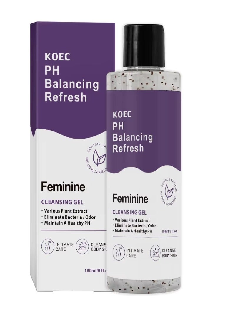 KOEC جل تنظيف نسائي متوازن الرقم الهيدروجيني 180 مل - حل طبيعي للنظافة النسائية لتنظيف لطيف، التحكم في الروائح، وتغذية البشرة، غسول للجسم متوازن الرقم الهيدروجيني لجميع أنواع البشرة، جل استحمام للعناية النسائية - Image 3