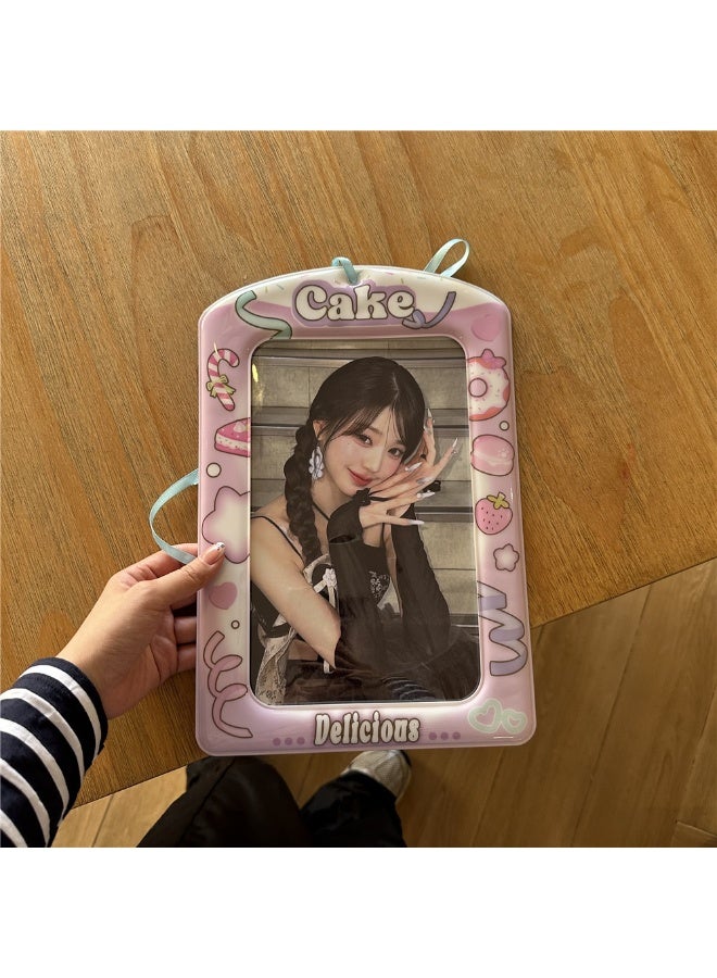 NIBEMINENT 1 - Piece Delicious Cake Kpop Photo Card Holder Pendant Key Chain ID Badge Holder ID Card Holder Photo Card Protector for School ID Office ID Access Card for Women Girls - Image 2