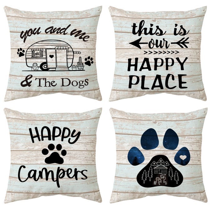 CAMPER THEMED PILLOWCASES DECORATIONS FOR HOME CAMPER QUOTES YOU ME AND THE DOGS THROW PILLOW COVERS 18X18 SET OF 4 DOG LOVER GIFTS CAMPING CAMPER GIFTS