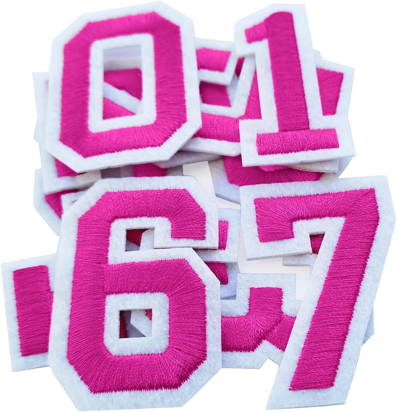bfuee 30 Pieces Iron on Number Patches,Embroidered Numbers 0-9 Applique,Numberes Patches for Clothes, Dress, Hat, Socks, Jeans, DIY Accessories Pink - Image 1