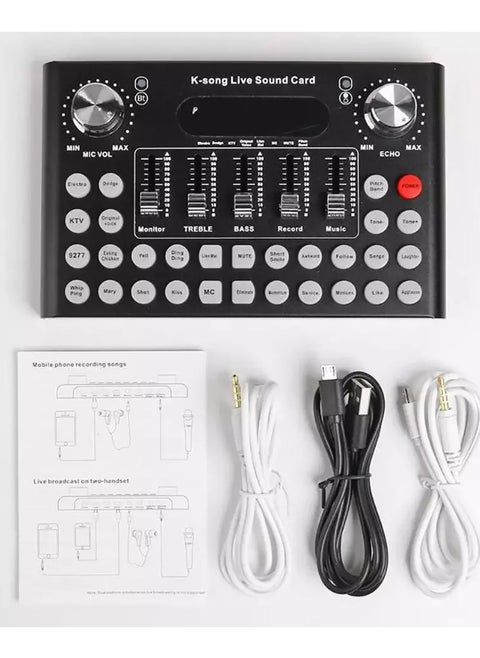 Live Sound Card External Mixer F9 Universal Broadcast Voice Changer With 18 Sound Effects For Phone Laptop Computer Black