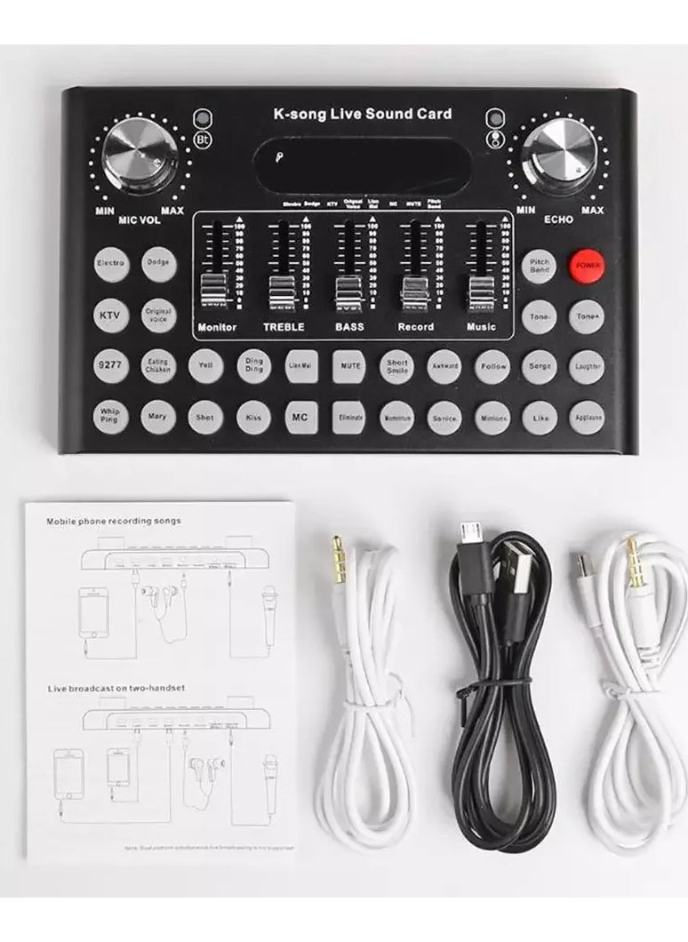 Generic Live Sound Card External Mixer F9 Universal Broadcast Voice Changer With 18 Sound Effects For Phone Laptop Computer Black  - Image 1