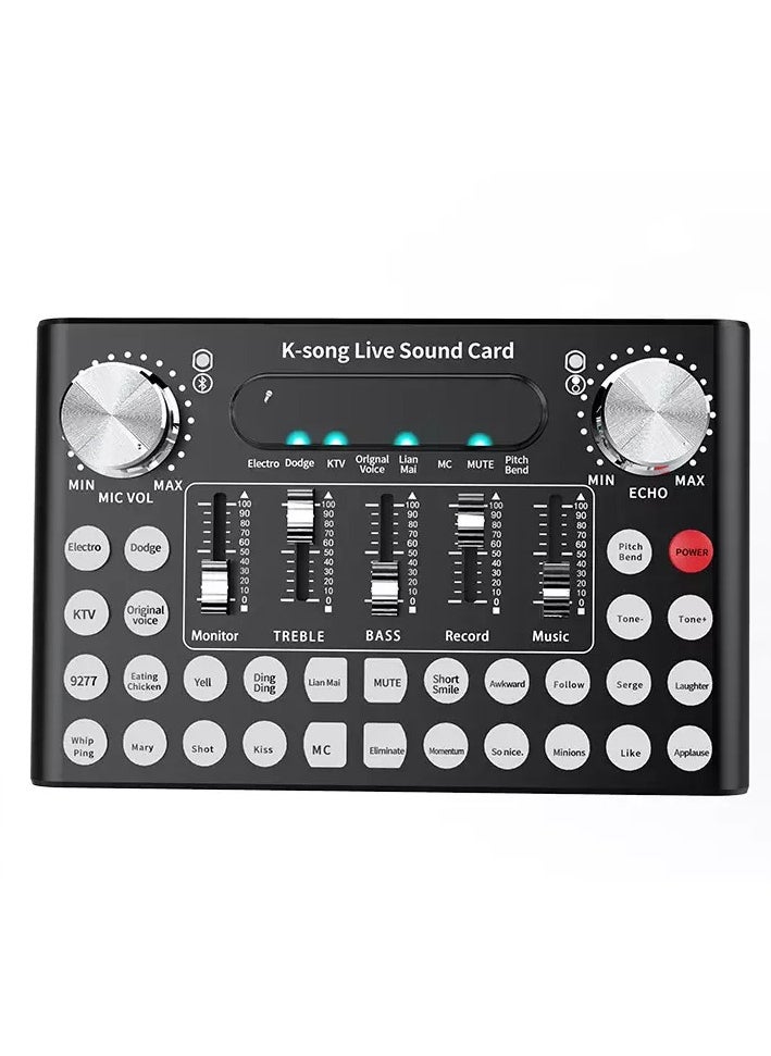 Generic Live Sound Card External Mixer F9 Universal Broadcast Voice Changer With 18 Sound Effects For Phone Laptop Computer Black  - Image 3