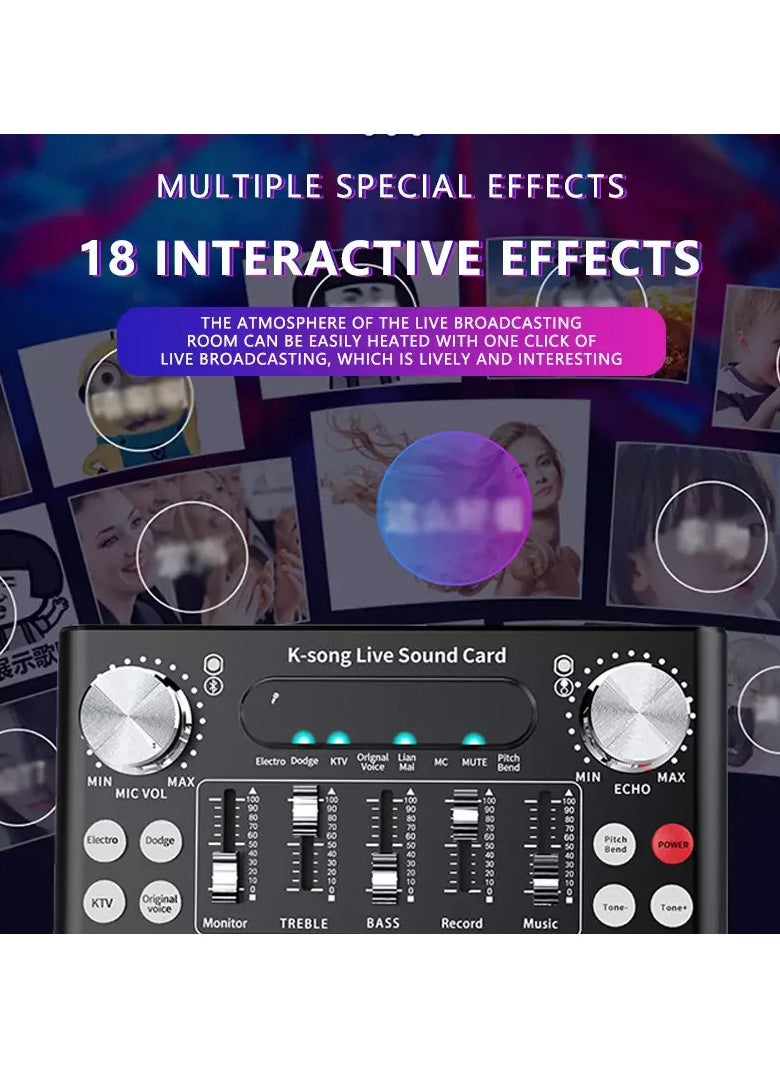 Generic Live Sound Card External Mixer F9 Universal Broadcast Voice Changer With 18 Sound Effects For Phone Laptop Computer Black  - Image 4