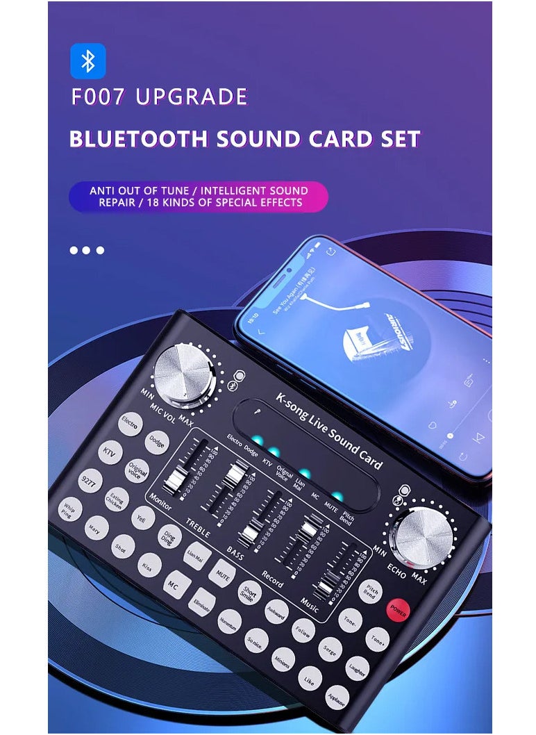 Live Sound Card External Mixer F9 Universal Broadcast Voice Changer With 18 Sound Effects For Phone Laptop Computer Black