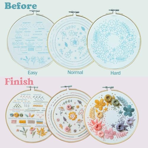 Samesuit Embroidery Kit3 Pack Embroidery Kit for Beginners With Step by Step Learn 22 Different Stitches from Instruction VideoStamped Embroidery PatternsHand Embroidery Kit for Adult Stitches Kit - Image 3