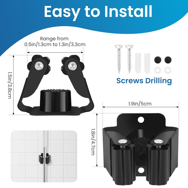 Yiows Broom Holder Wall Mount, 4PCS Broom Hanger Wall Mount, Stainless Steel Heavy Duty Mop Holder Broom Mop Hanger Wall with Screws, Garden Outdoor Tool Organizer Rack Broom Hanger (Black) - Image 2