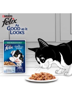 PURINA Felix As Good As It Looks Wet Food For Adult Cats|Complete And Balanced Cat Food |Mackerel Flavour|Pack Of 12 Pouches (12 X 85 G)  - Image 3