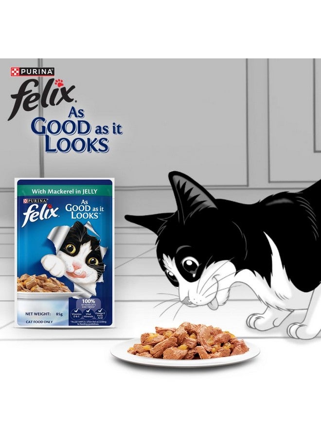 PURINA Felix As Good As It Looks Wet Food For Adult Cats|Complete And Balanced Cat Food |Mackerel Flavour|Pack Of 12 Pouches (12 X 85 G) - Image 3