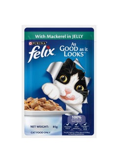PURINA Felix As Good As It Looks Wet Food For Adult Cats|Complete And Balanced Cat Food |Mackerel Flavour|Pack Of 12 Pouches (12 X 85 G)  - Image 2