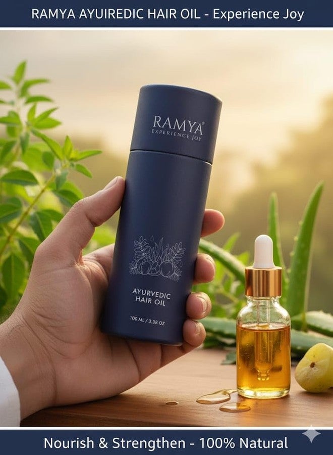 RAMYA Ayurvedic Hair Oil 100ml | 100% Natural Herbal Blend for Stronger, Thicker & Shinier Hair | Enriched with Essential Oils for Deep Nourishment & Scalp Health | Experience Joy with Every Drop - Image 3