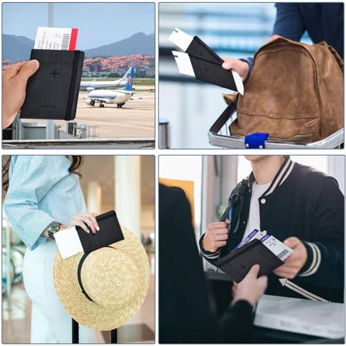 KAOBAN Passport Holder, Passport Cover with Credit Card Slot and Boarding Pass Slot Combo, Passport Wallet Case Book Travel Must Have, RFID Blocking Leather Travel Accessories, Black - Image 5