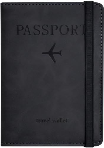 KAOBAN Passport Holder, Passport Cover with Credit Card Slot and Boarding Pass Slot Combo, Passport Wallet Case Book Travel Must Have, RFID Blocking Leather Travel Accessories, Black - Image 1