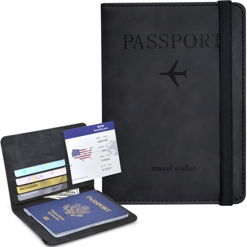 KAOBAN Passport Holder, Passport Cover with Credit Card Slot and Boarding Pass Slot Combo, Passport Wallet Case Book Travel Must Have, RFID Blocking Leather Travel Accessories, Black - Image 2