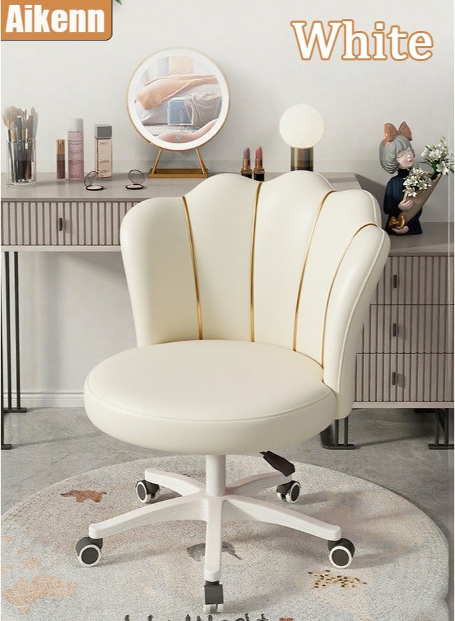 Aikenn Adjustable Swivel Makeup Ottoman Stool; Modern Big Size Round Vanity Stool Chair With Backrest for Bedroom Living Room (White) - Image 1