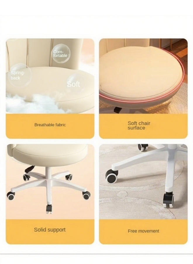 Aikenn Adjustable Swivel Makeup Ottoman Stool; Modern Big Size Round Vanity Stool Chair With Backrest for Bedroom Living Room (White) - Image 3